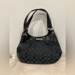 Coach Black Pleated Logo Pattern Shoulder Bag